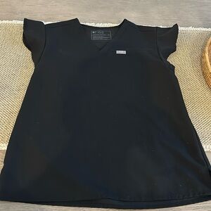 Figs XS Natal Flutter Sleeve Scrub Top-Black